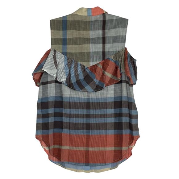 Sea New York Plaid Ruffle Off The Shoulder Blouse Women's size 2 - Picture 5 of 12